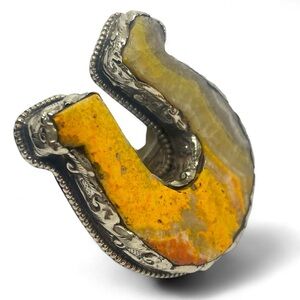 Bumblebee Jasper Natural Gemstone Adjustable Large Horseshoe Ring